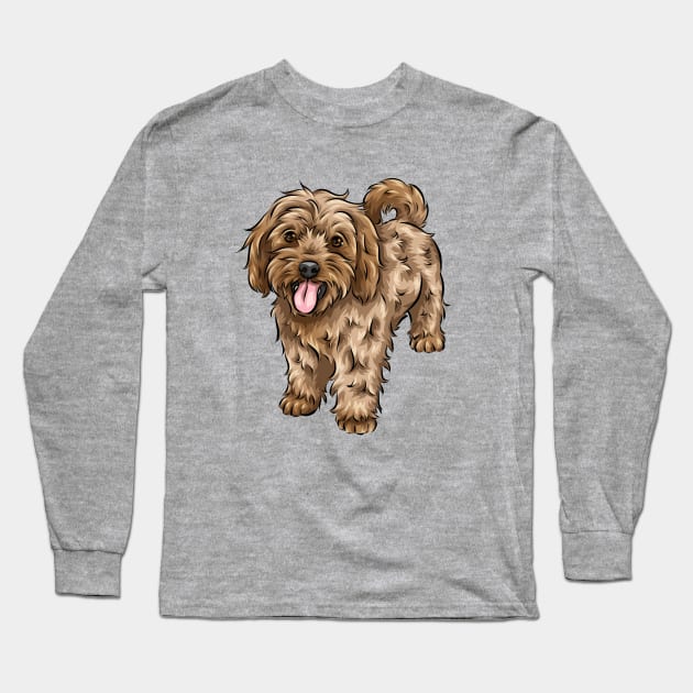 Ginger Cavapoo Dog Long Sleeve T-Shirt by Shirin Illustration